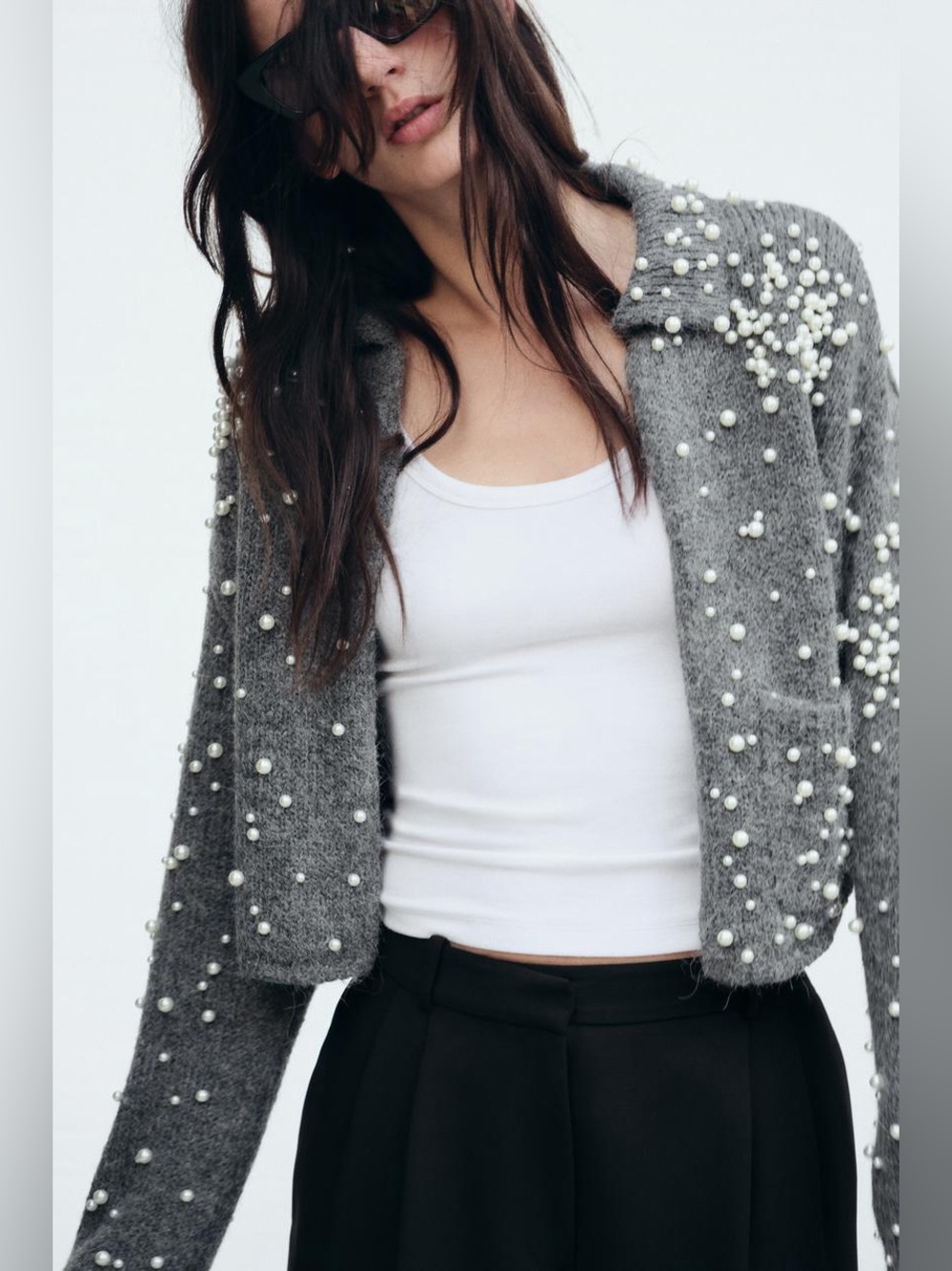 Zara pearls Cardigan in Gray Size Small in excellent condition